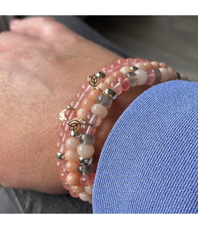 Y&G armband labradoriet, aventurijn en rozekwarts 14k goud SP0050