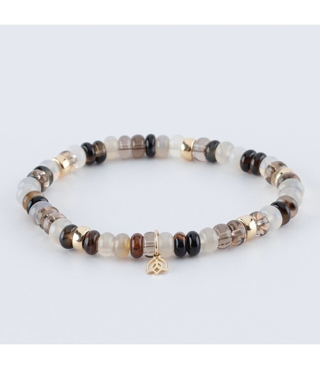 Y&G armband rookkwarts, theekwarts en maansteen 14k goud SP0023