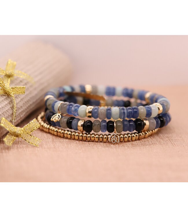 Y&G armband onyx, labradoriet en kyaniet 14k goud SP0037