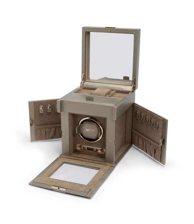 WOLF Watchwinder Palermo Single Watch Winder With Jewellery Storage Pewter 213778