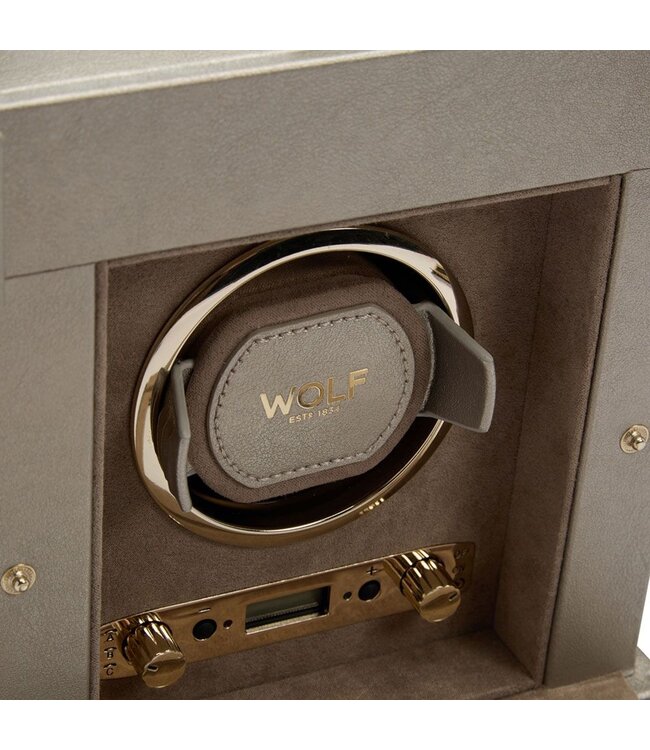 WOLF Watchwinder Palermo Single Watch Winder With Jewellery Storage Pewter 213778