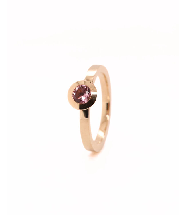 R&C Rosegouden ring Panama met roze toermalijn 4110
