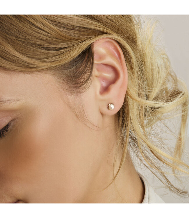 ROEMER Parel Oorknoppen Bloem 14k geelgoud 6mm