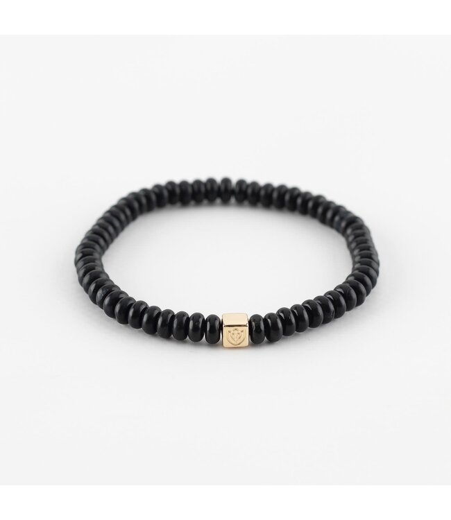 Y&G armband heren onyx met 14k gouden cube 8013M-R