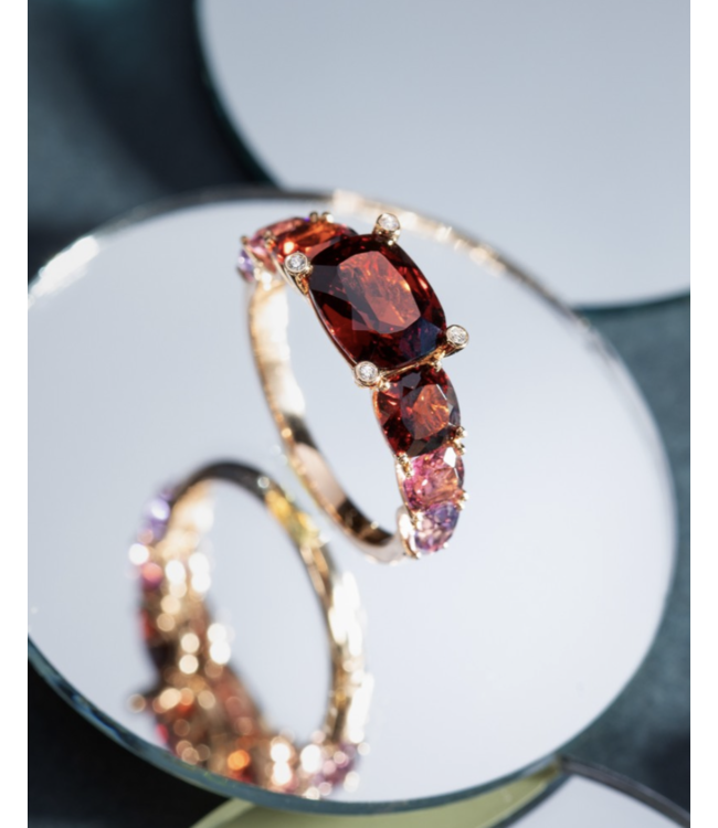 Ponte Vecchio ring Iris 18k rosegoud met granaat, toermalijn en amethyst CA1761GRR