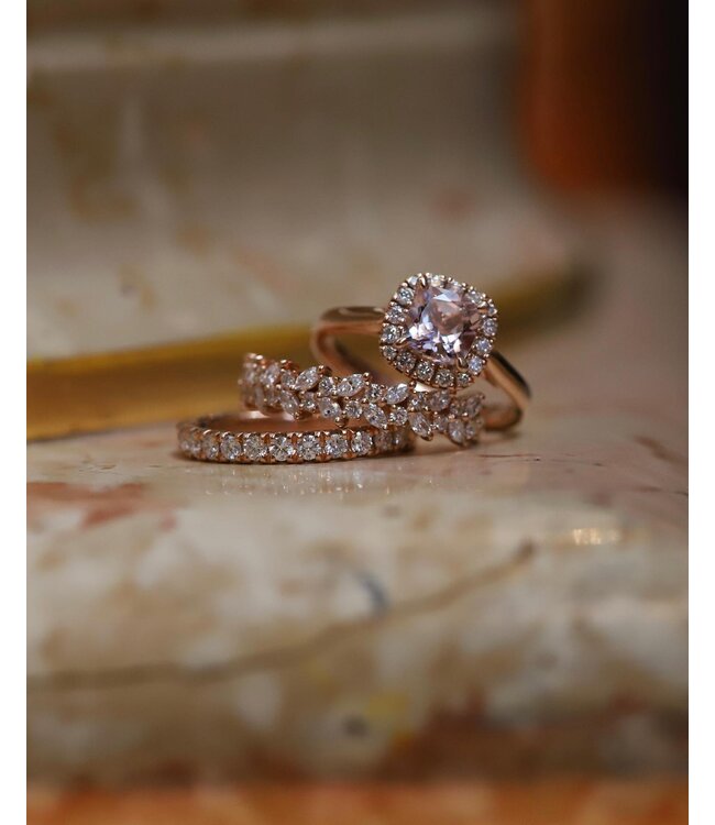 ROEMER ring 14K rosegoud vierkant entourage morganiet met diamant 0.16ct 55