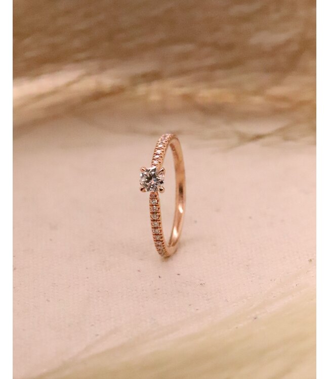 ROEMER ring 14k rosegoud solitair met diamant L  0.46ct 53
