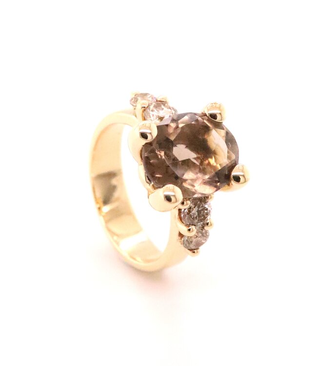 ROEMER by Bregje ring 18k geelgoud met Rookkwarts en bruine diamant