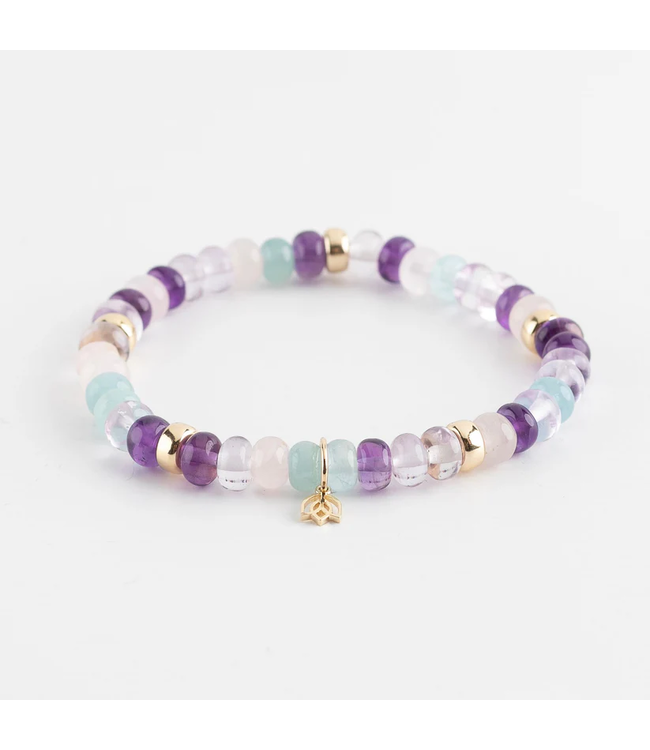 Y&G armband amethist,aquamarijn,rozekwarts en 14k gouden beads SP0060