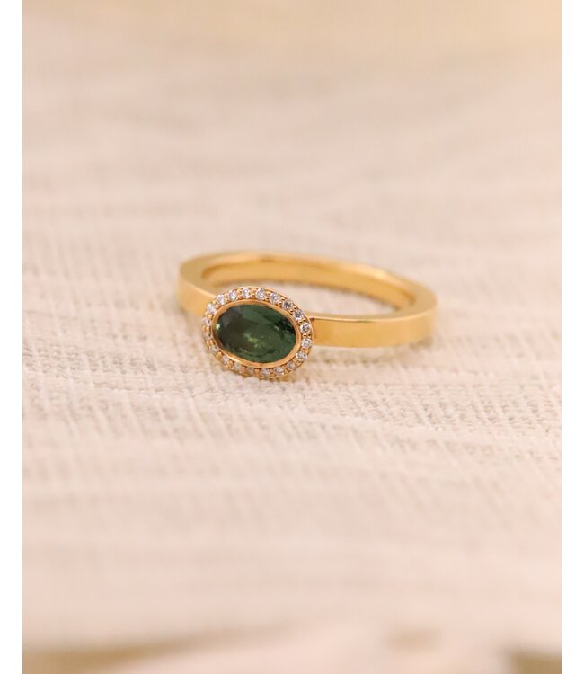 R&C Geelgouden ring Panama met groene toermalijn4106-DI