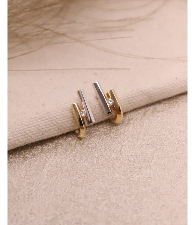 R&C Bicolor gouden oorknoppen Penelope 2 x 0,03ct