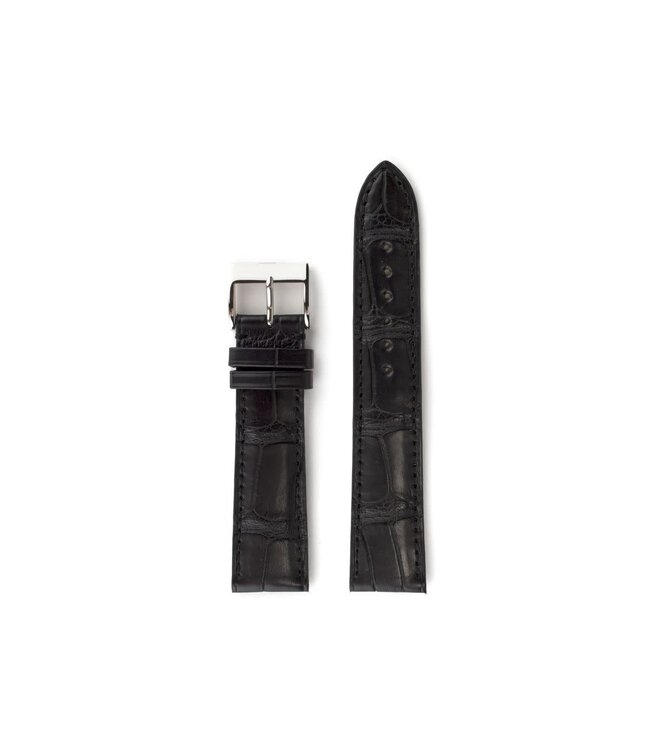 ROEMER horlogeband krokodillenleder zwart luxe 20/18 mm large