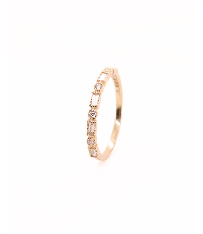 ROEMER ring 14K geelgoud  vintage look met baguette en briljant geslepen diamant 0.22ct 57