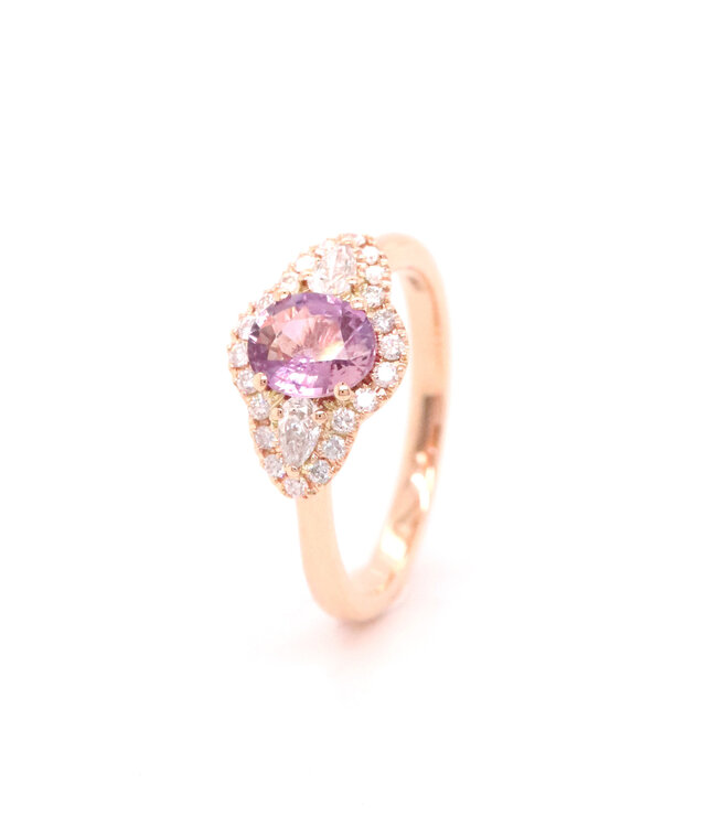 Positano Ring 18k roségoud 8046/ARPS 1.07ct roze Saffier & 0.40ct Diamant maat 54