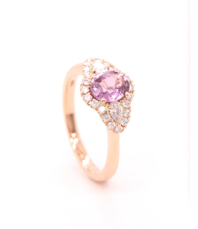 Positano Ring 18k roségoud 8046/ARPS 1.07ct roze Saffier & 0.40ct Diamant maat 54