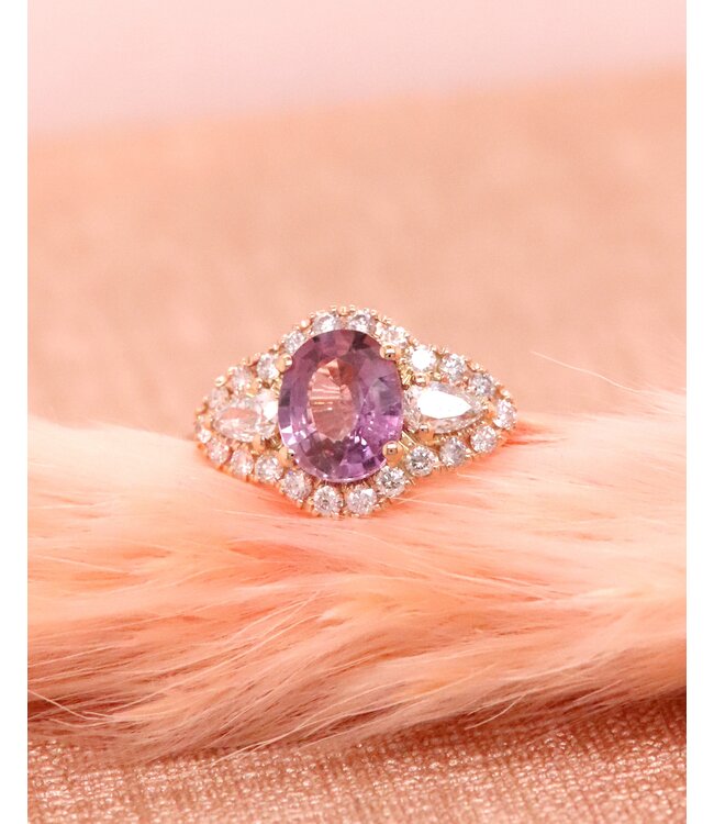 Positano Ring 18k roségoud 8046/ARPS 1.07ct roze Saffier & 0.40ct Diamant maat 54