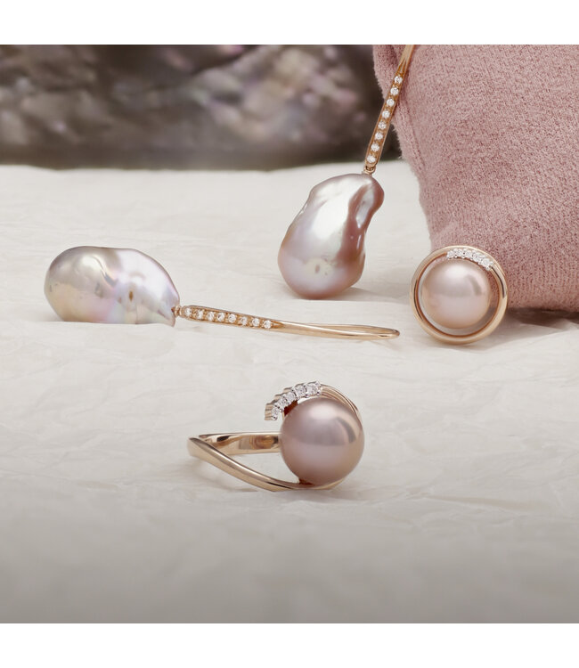 ROEMER hanger roségoud 14k 0.035ct diamant & parel