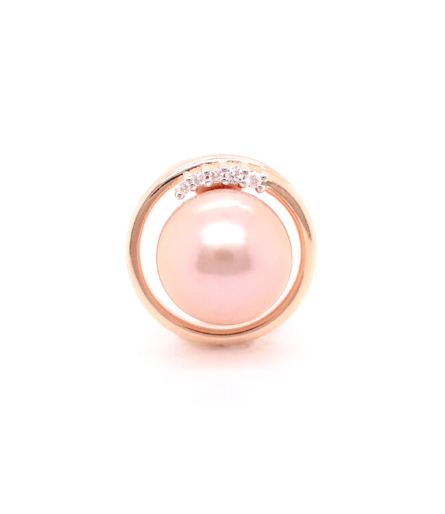 ROEMER hanger roségoud 14k 0.035ct diamant & parel