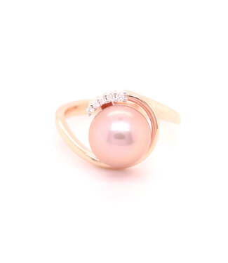 ROEMER ROEMER ring roségoud 14k met 0.035ct diamant & parel maat 55