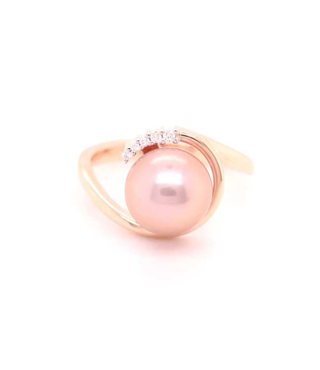 ROEMER ring roségoud 14k met 0.035ct diamant & parel maat 55