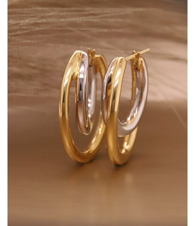 ROEMER oorringen 18k geel/wit goud ovale doppio