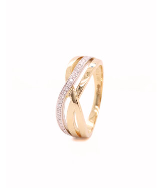 Passione Passione 14K geelgouden ring crossover met diamant 0,13ct