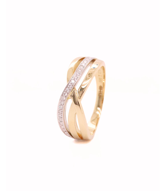 Passione 14K geelgouden ring crossover met diamant 0,13ct