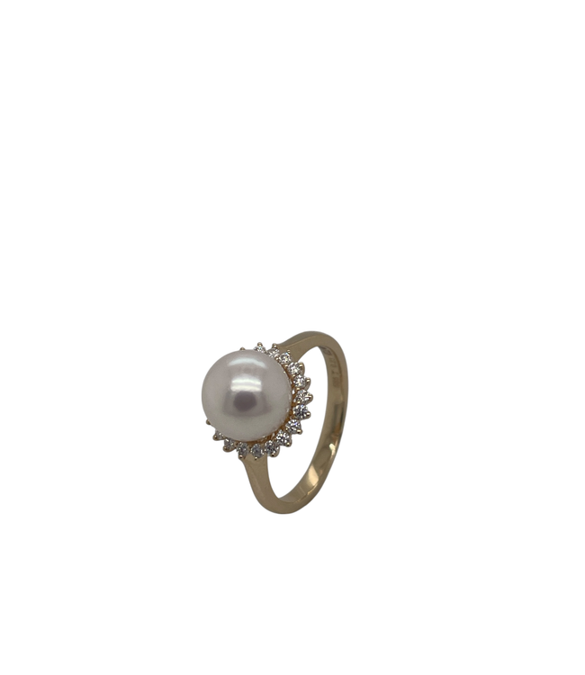 Passione 14K geelgouden ring met parel en diamant 0,23ct 54