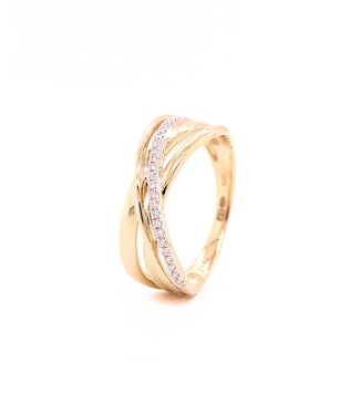 Passione Passione 14K  geelgouden ring crossover met diamant 0,09ct 55