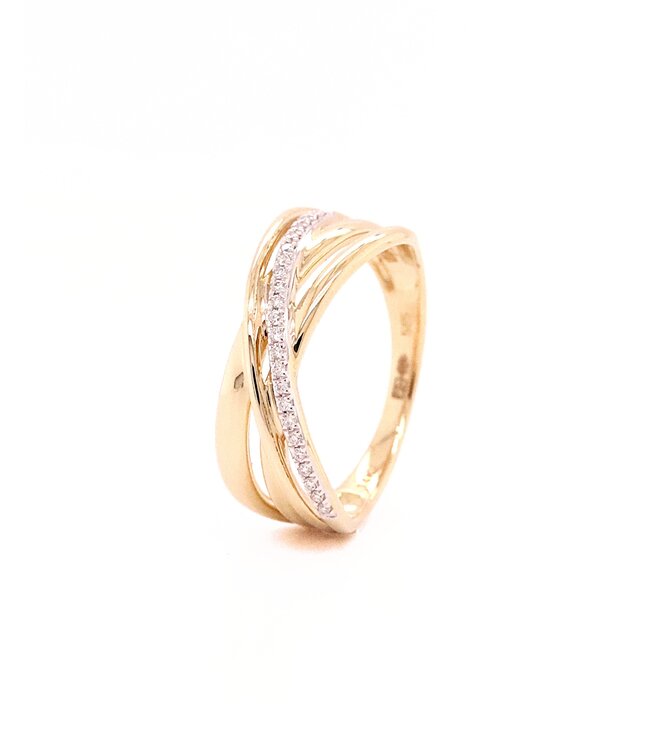 Passione 14K  geelgouden ring crossover met diamant 0,09ct 55