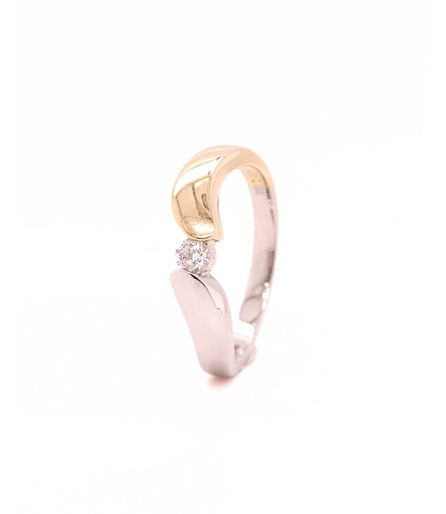 Passione 14K geel- met witgouden ring met diamant 0,14ct 55