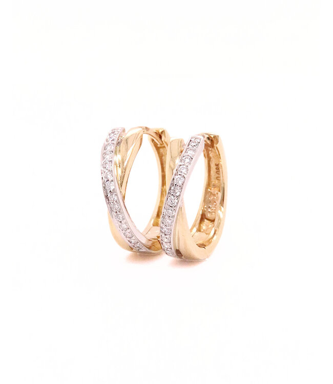 Passione 14k geel- met witgouden oorringen met diamant 0,17ct
