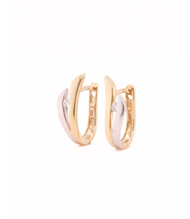 Passione 14K Geel- met witgouden oorringen met diamant 0.04ct