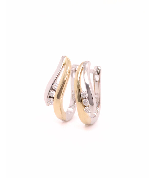 Passione 14k geel- met witgouden oorbellen met diamant 0.09ct