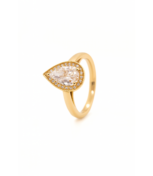 ROEMER 18K geelgouden ring met diamant 1.26ct peer geslepen