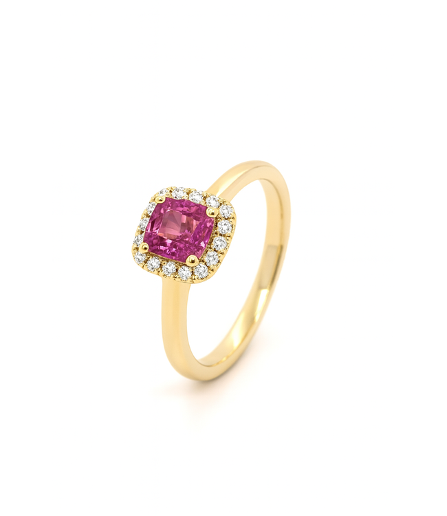 ROEMER ring 14k geelgoud met saffier 1,01ct en diamant 0,11ct 55