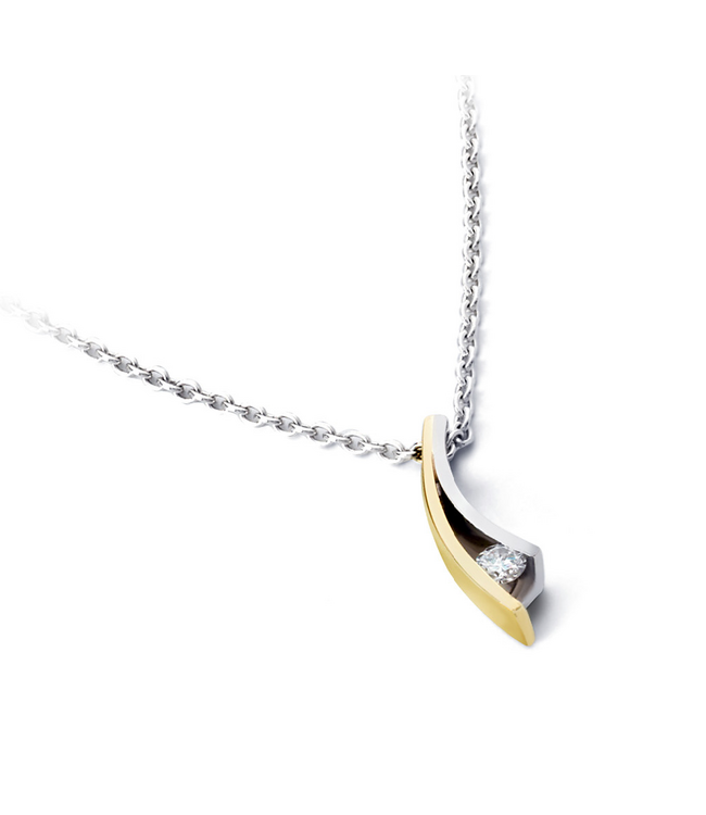 R&C Bicolor gouden hanger Victoire 14k met 0.13ct briljant