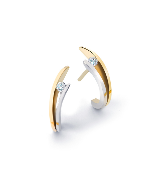 R&C Bicolor gouden oorknoppen Victoire met briljant 0.05ct OOR0038SIR005