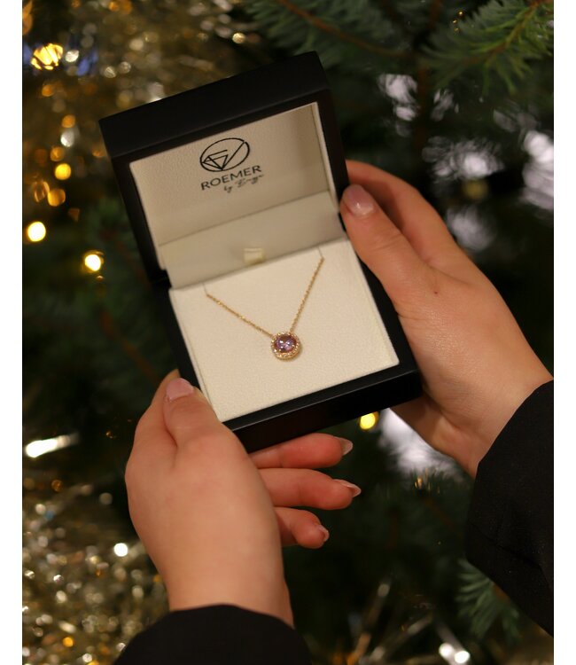 Positano collier 18K rosegoud met morganiet met en diamant  41001 45