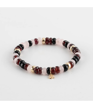 Y&G Y&G Armband Garnet, Onyx, Rose Quartz & 14k goud SP0065