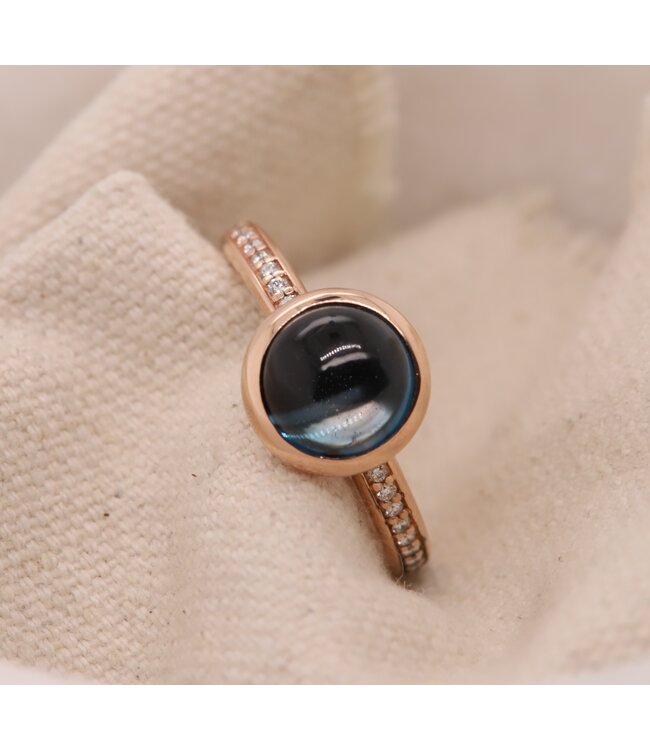 ROEMER by Bregje ring Single Bubble Diamond 18K roségoud met London Blue Topaas