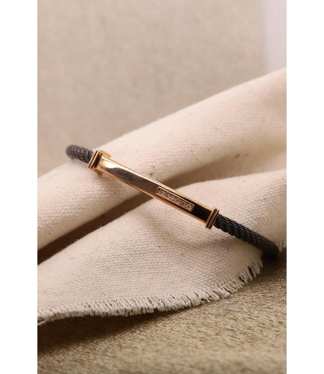 ROEMER herenarmband 18K rosegoud met staal en diamant 20.5