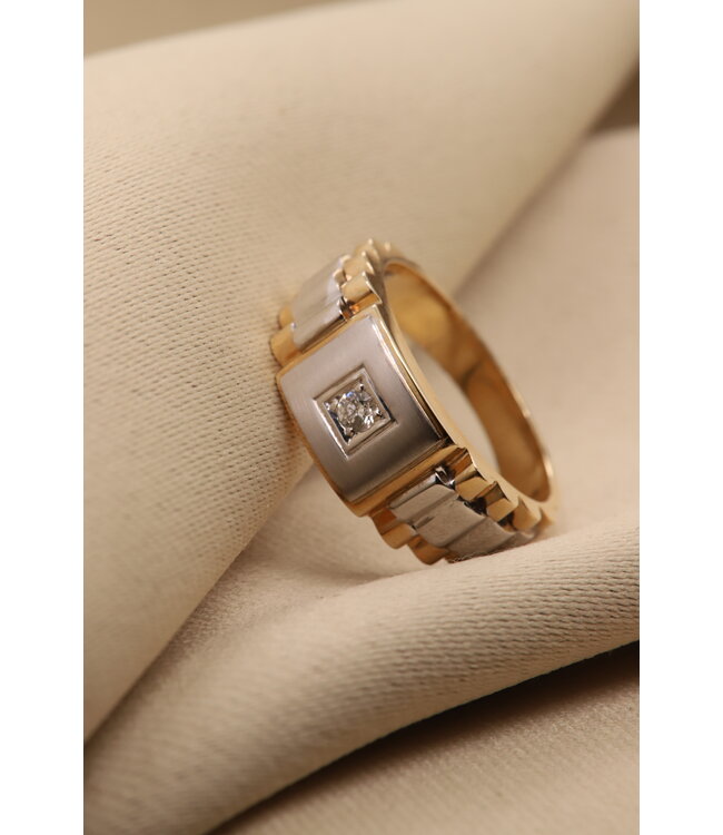 Roemer  biciolor gouden herenring President 0.10 ct. 40992 62
