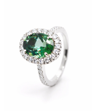 Positano Positano witgouden ring met groene Toermalijn en diamant