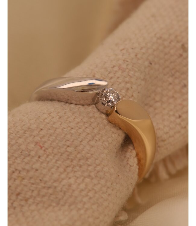 Passione 14K geel- met witgouden ring met diamant 0,14ct 55