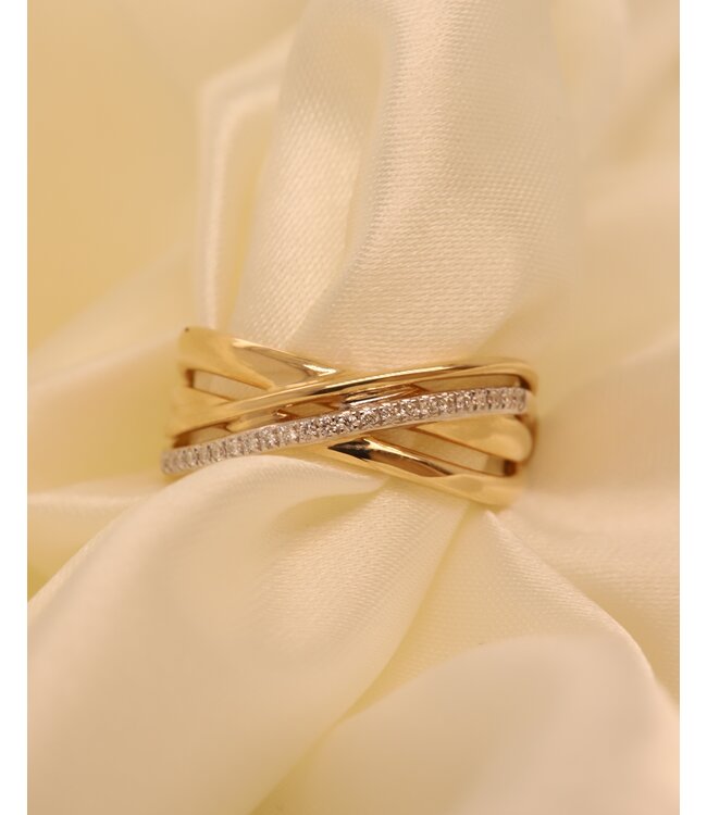 Passione 14K  geelgouden ring crossover met diamant 0,09ct 55