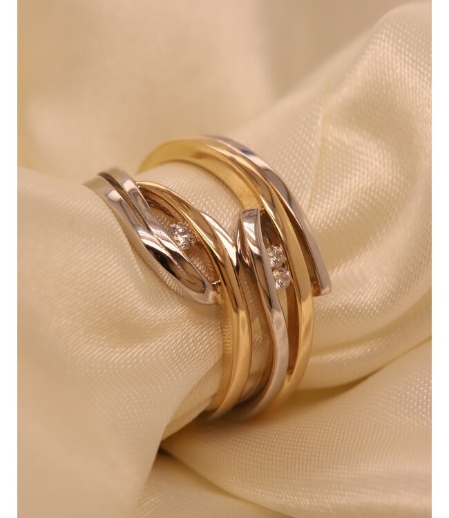 Passione ring geel/witgoud 14k met 0.03ct. G/Si maat 57