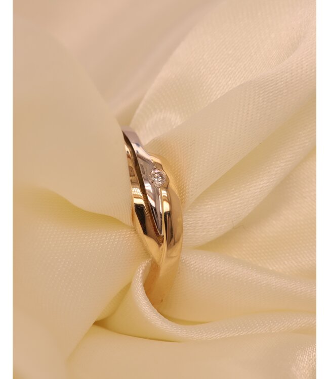 Passione 14K geel- met witgouden ring met diamant 0,03ct 54