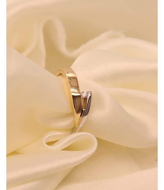 Passione ring geel/witgoud 14k met 0.03ct G/Si maat 58