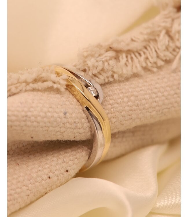 Passione ring geel/witgoud 14k met 0.03ct diamant G/Si maat 57